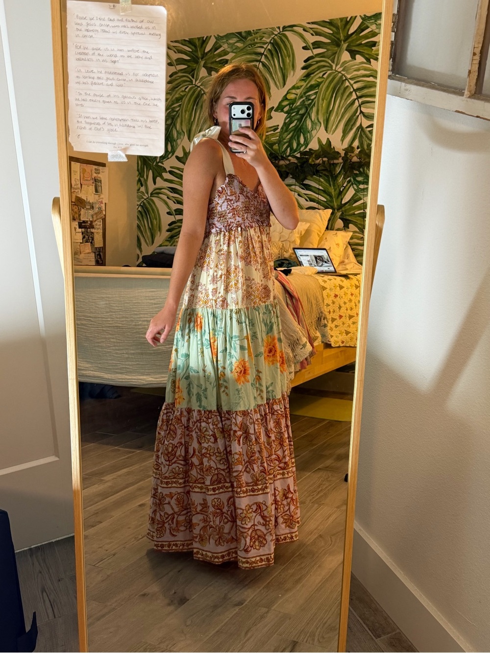 Free People Floral Tiered Maxi Dress in Mint, Rust, Yellow - Picture 6 of 6
